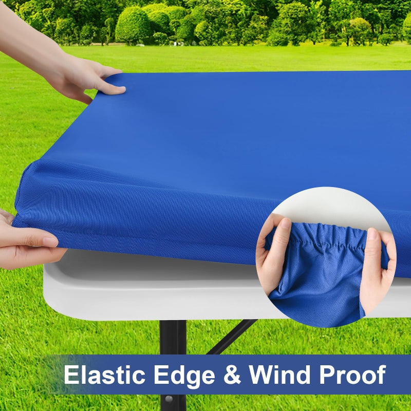homing Rectangle Table Cloth Cover  Waterproof Polyester Elastic Fitted Tablecloth  Fits for 6 Foot Folding Tables  Washable Table Protector for Picnic  Camping  Outdoor (Blue  30"" x 72"") - Image 2